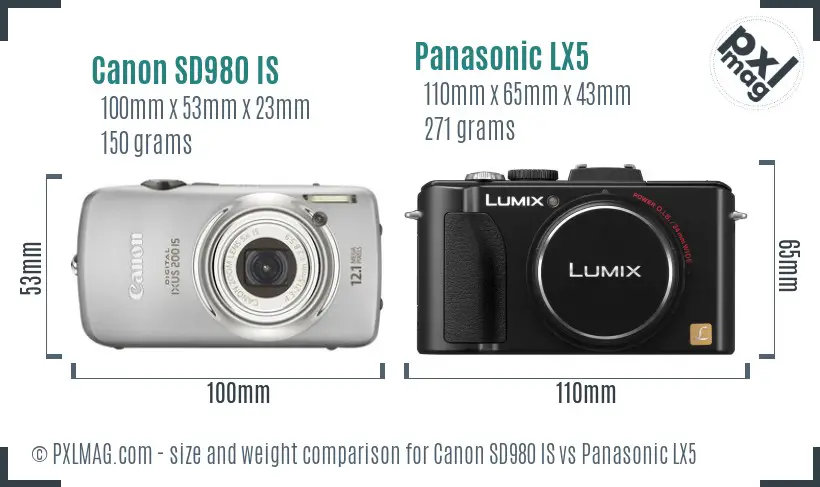 Canon SD980 IS vs Panasonic LX5 size comparison