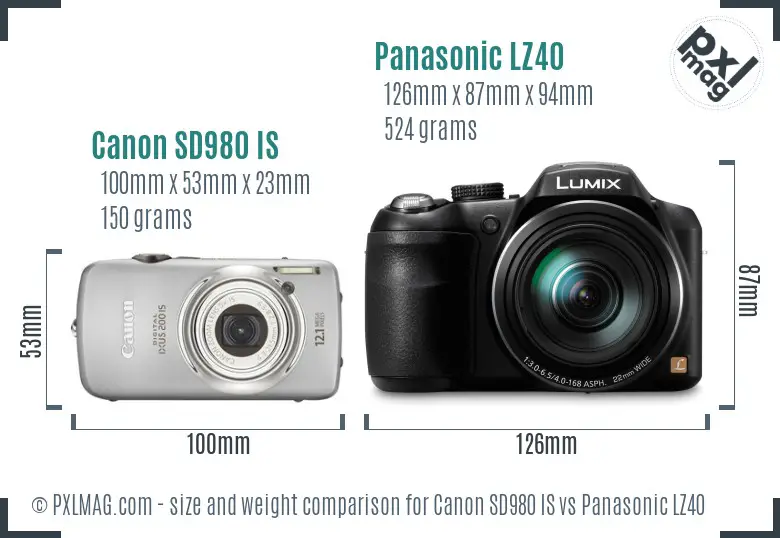 Canon SD980 IS vs Panasonic LZ40 size comparison