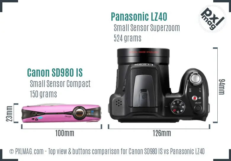 Canon SD980 IS vs Panasonic LZ40 top view buttons comparison