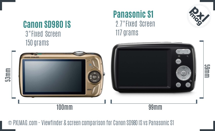 Canon SD980 IS vs Panasonic S1 Screen and Viewfinder comparison