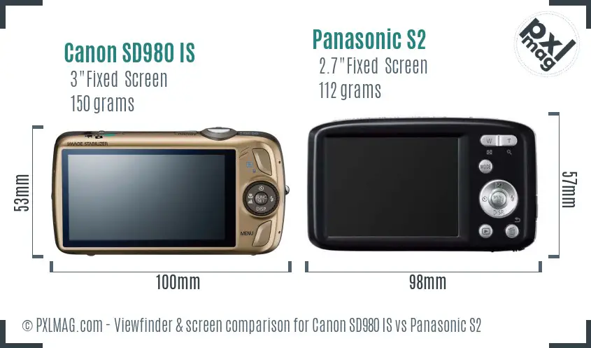 Canon SD980 IS vs Panasonic S2 Screen and Viewfinder comparison