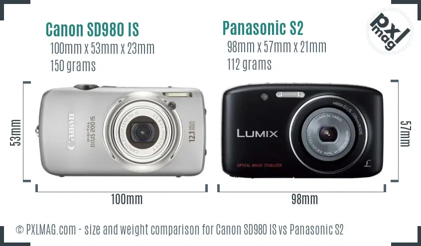 Canon SD980 IS vs Panasonic S2 size comparison