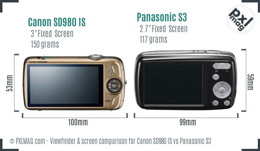 Canon SD980 IS vs Panasonic S3 Screen and Viewfinder comparison