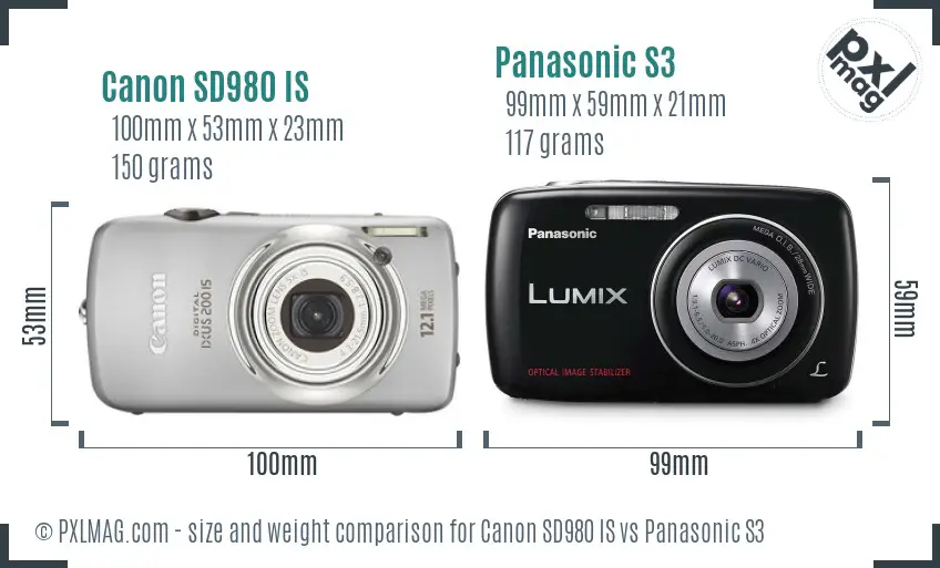Canon SD980 IS vs Panasonic S3 size comparison