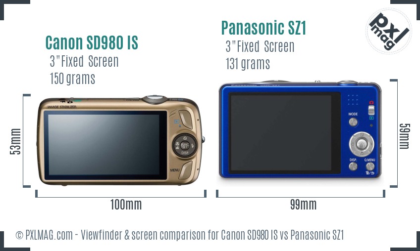Canon SD980 IS vs Panasonic SZ1 Screen and Viewfinder comparison