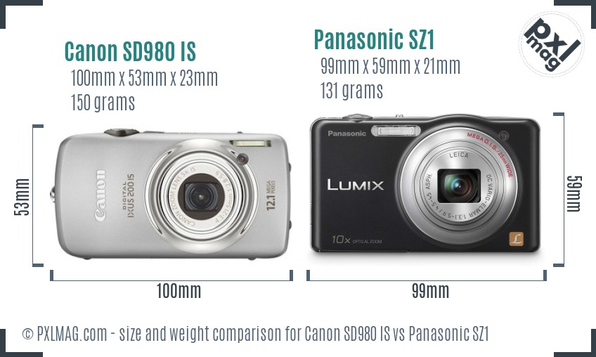 Canon SD980 IS vs Panasonic SZ1 size comparison
