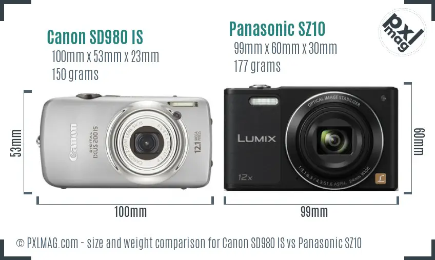 Canon SD980 IS vs Panasonic SZ10 size comparison