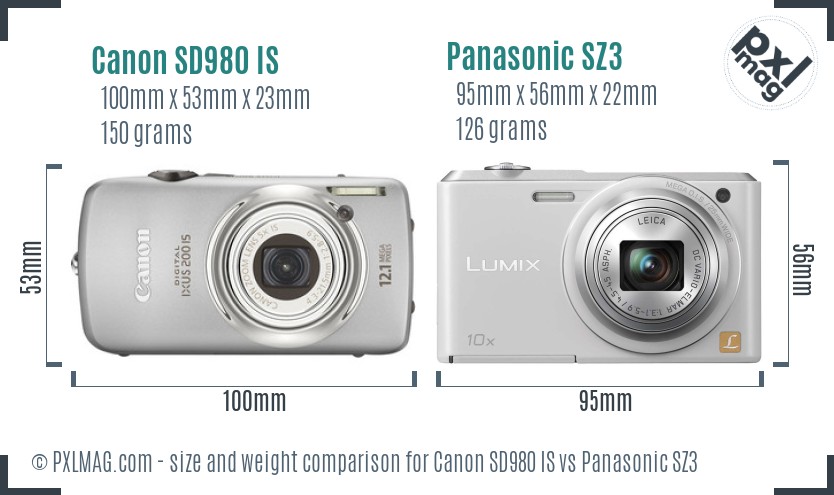 Canon SD980 IS vs Panasonic SZ3 size comparison Canon SD980 IS vs Panasonic SZ3 size comparison