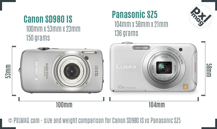 Canon SD980 IS vs Panasonic SZ5 size comparison