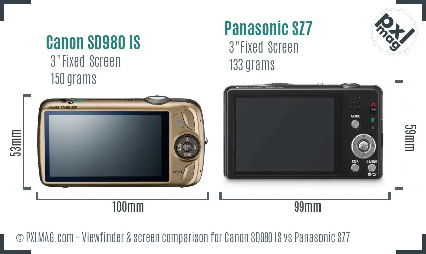 Canon SD980 IS vs Panasonic SZ7 Screen and Viewfinder comparison