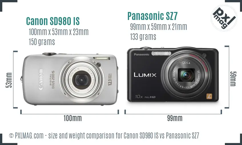 Canon SD980 IS vs Panasonic SZ7 size comparison