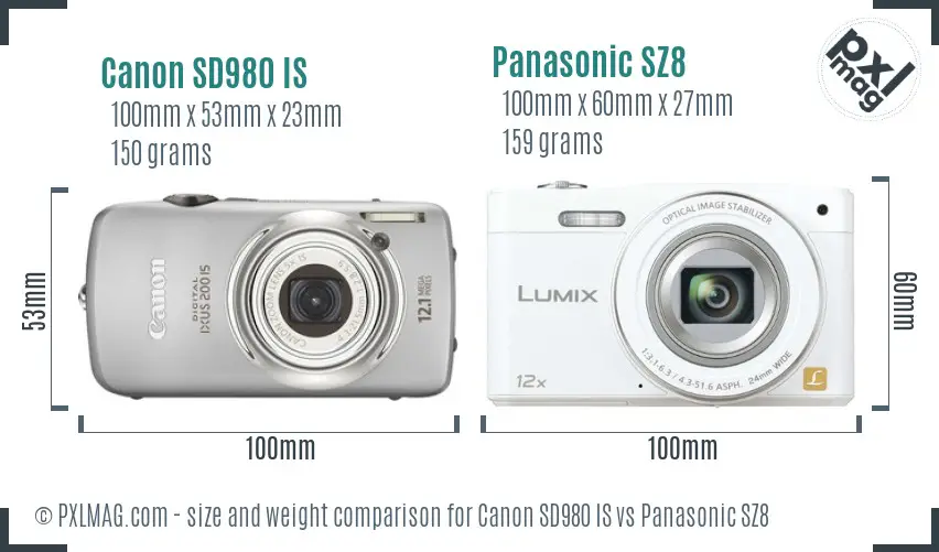 Canon SD980 IS vs Panasonic SZ8 size comparison Canon SD980 IS vs Panasonic SZ8 size comparison