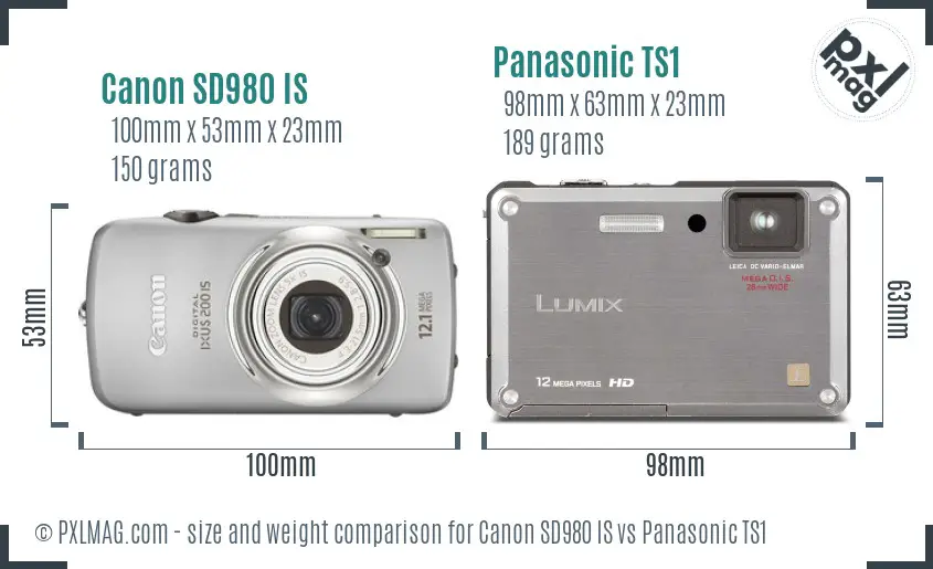 Canon SD980 IS vs Panasonic TS1 size comparison