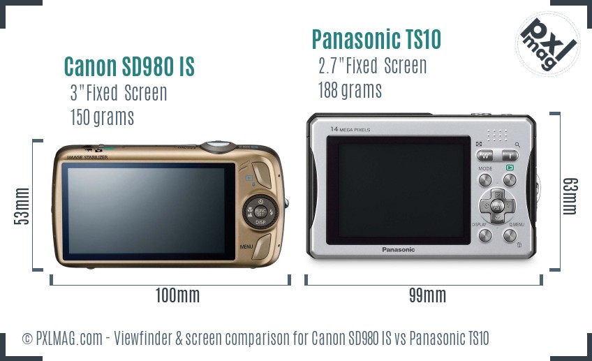 Canon SD980 IS vs Panasonic TS10 Screen and Viewfinder comparison