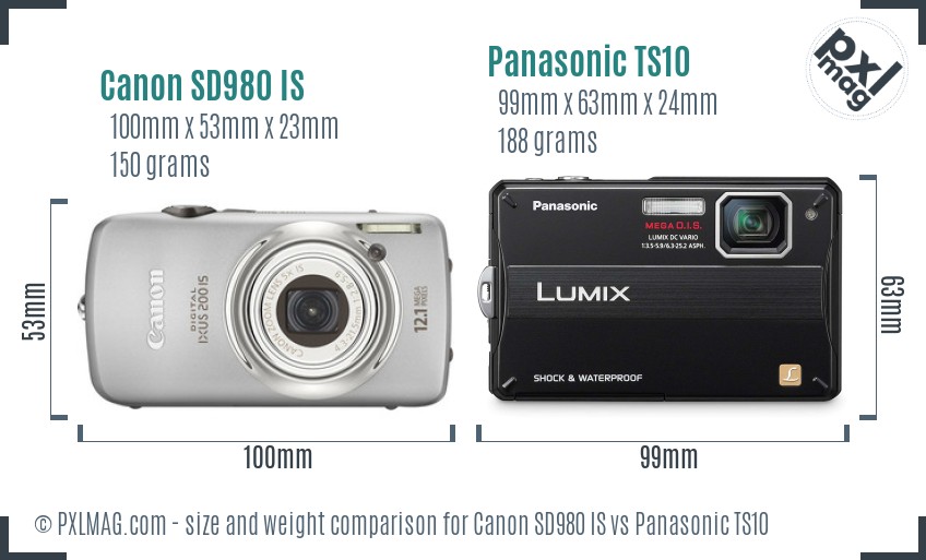 Canon SD980 IS vs Panasonic TS10 size comparison Canon SD980 IS vs Panasonic TS10 size comparison