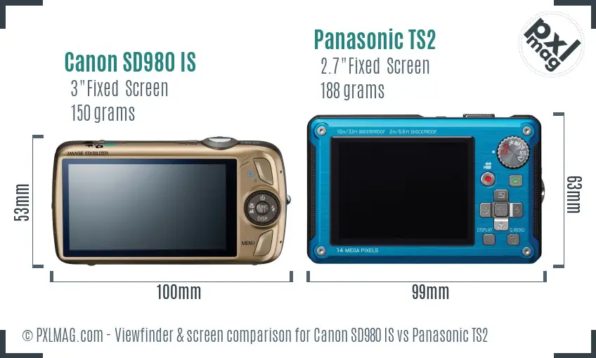 Canon SD980 IS vs Panasonic TS2 Screen and Viewfinder comparison