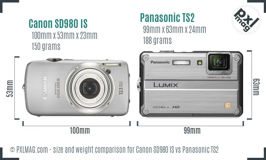 Canon SD980 IS vs Panasonic TS2 size comparison