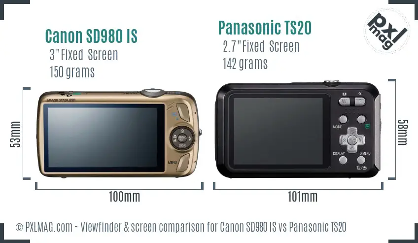 Canon SD980 IS vs Panasonic TS20 Screen and Viewfinder comparison