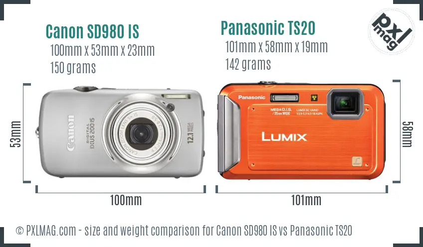 Canon SD980 IS vs Panasonic TS20 size comparison