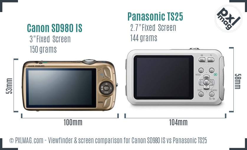 Canon SD980 IS vs Panasonic TS25 Screen and Viewfinder comparison