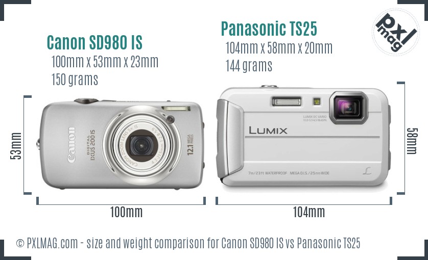 Canon SD980 IS vs Panasonic TS25 size comparison