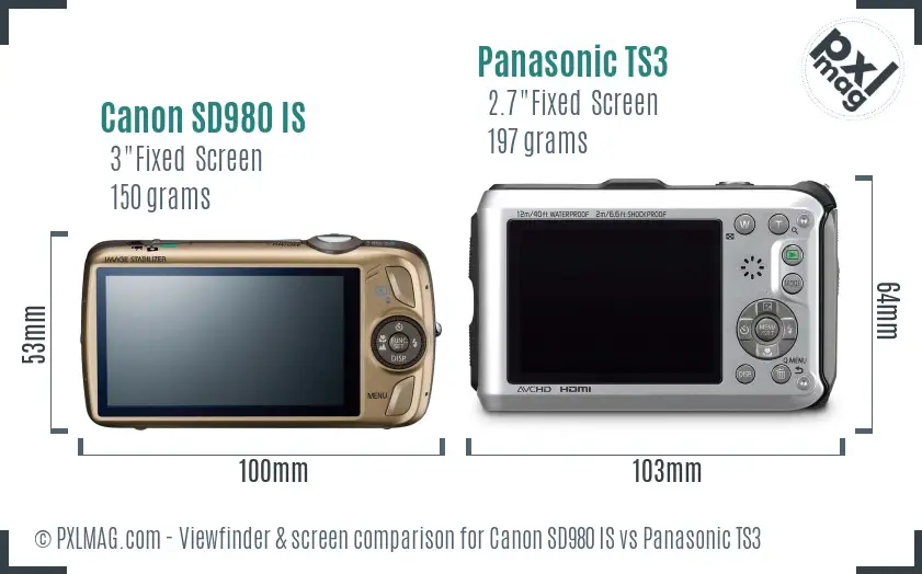 Canon SD980 IS vs Panasonic TS3 Screen and Viewfinder comparison