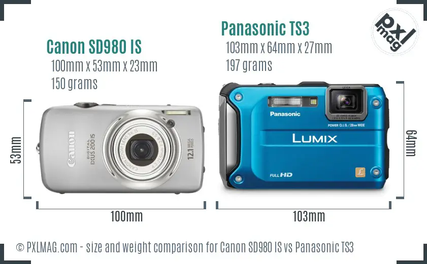 Canon SD980 IS vs Panasonic TS3 size comparison