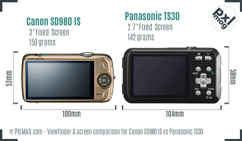 Canon SD980 IS vs Panasonic TS30 Screen and Viewfinder comparison