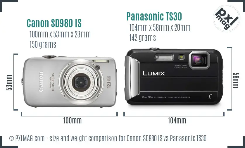 Canon SD980 IS vs Panasonic TS30 size comparison