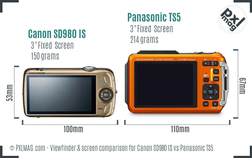Canon SD980 IS vs Panasonic TS5 Screen and Viewfinder comparison