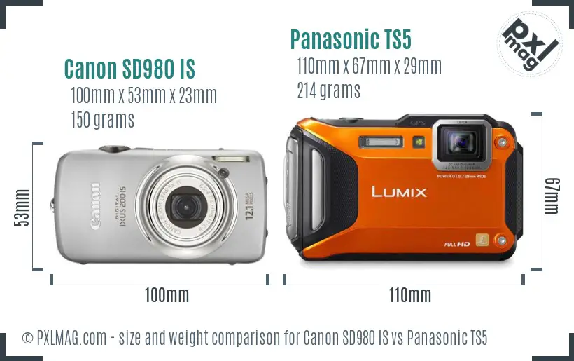 Canon SD980 IS vs Panasonic TS5 size comparison