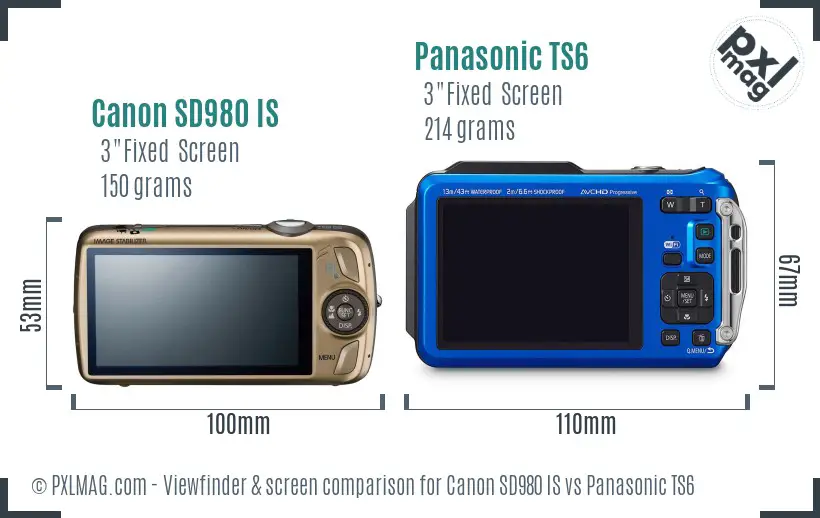 Canon SD980 IS vs Panasonic TS6 Screen and Viewfinder comparison