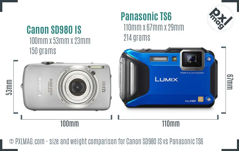 Canon SD980 IS vs Panasonic TS6 size comparison