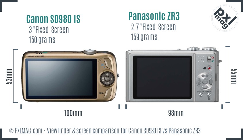 Canon SD980 IS vs Panasonic ZR3 Screen and Viewfinder comparison