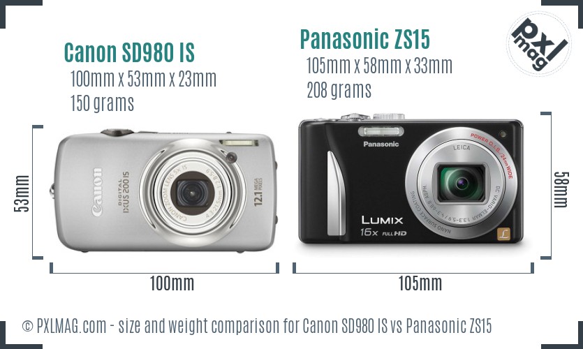 Canon SD980 IS vs Panasonic ZS15 size comparison Canon SD980 IS vs Panasonic ZS15 size comparison