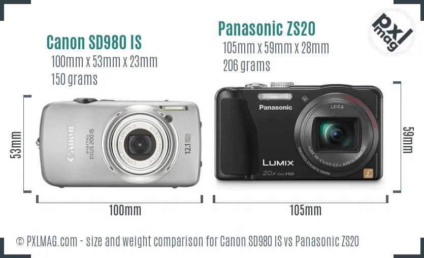 Canon SD980 IS vs Panasonic ZS20 size comparison