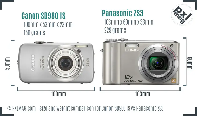 Canon SD980 IS vs Panasonic ZS3 size comparison Canon SD980 IS vs Panasonic ZS3 size comparison