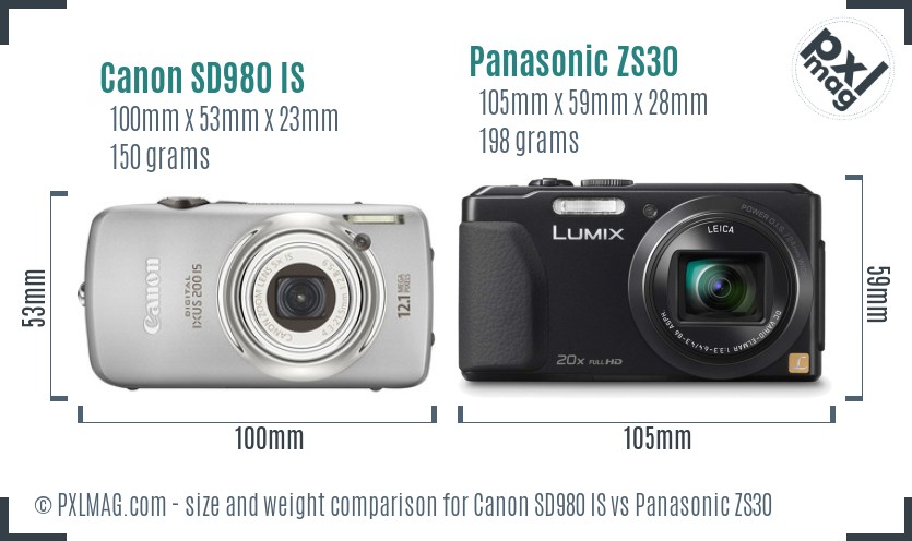 Canon SD980 IS vs Panasonic ZS30 size comparison Canon SD980 IS vs Panasonic ZS30 size comparison