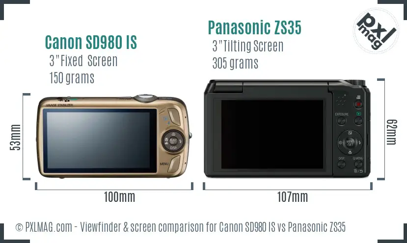 Canon SD980 IS vs Panasonic ZS35 Screen and Viewfinder comparison