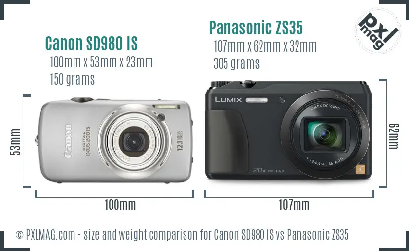 Canon SD980 IS vs Panasonic ZS35 size comparison