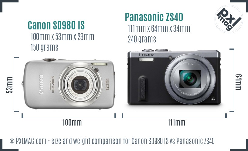 Canon SD980 IS vs Panasonic ZS40 size comparison Canon SD980 IS vs Panasonic ZS40 size comparison