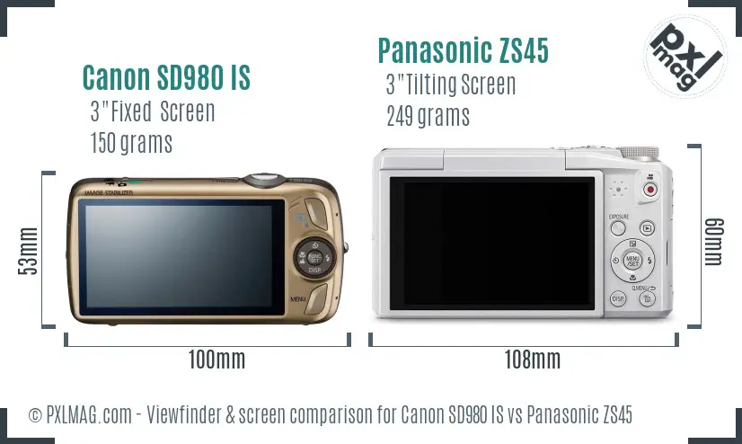 Canon SD980 IS vs Panasonic ZS45 Screen and Viewfinder comparison