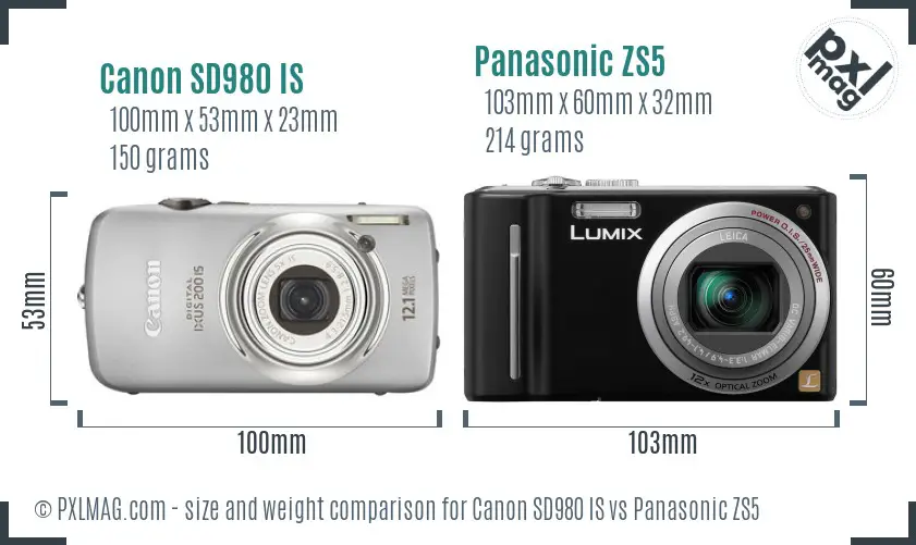 Canon SD980 IS vs Panasonic ZS5 size comparison