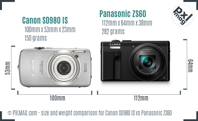 Canon SD980 IS vs Panasonic ZS60 size comparison