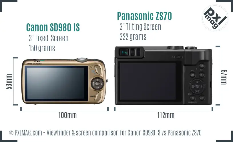 Canon SD980 IS vs Panasonic ZS70 Screen and Viewfinder comparison