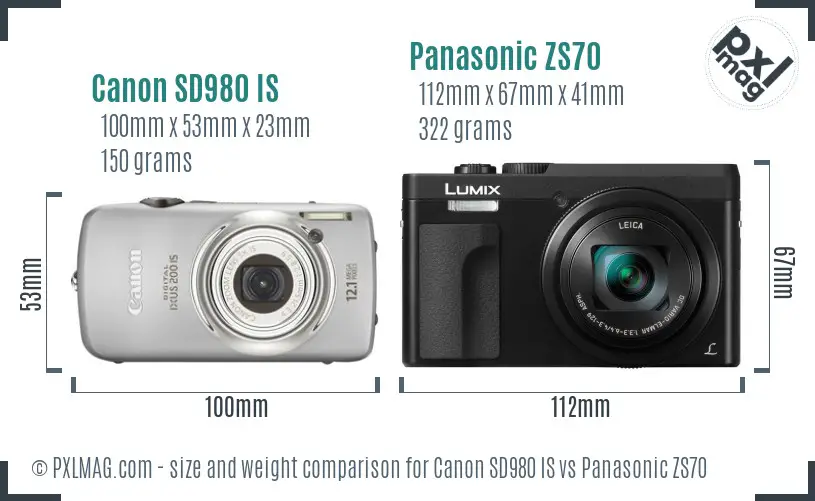 Canon SD980 IS vs Panasonic ZS70 size comparison