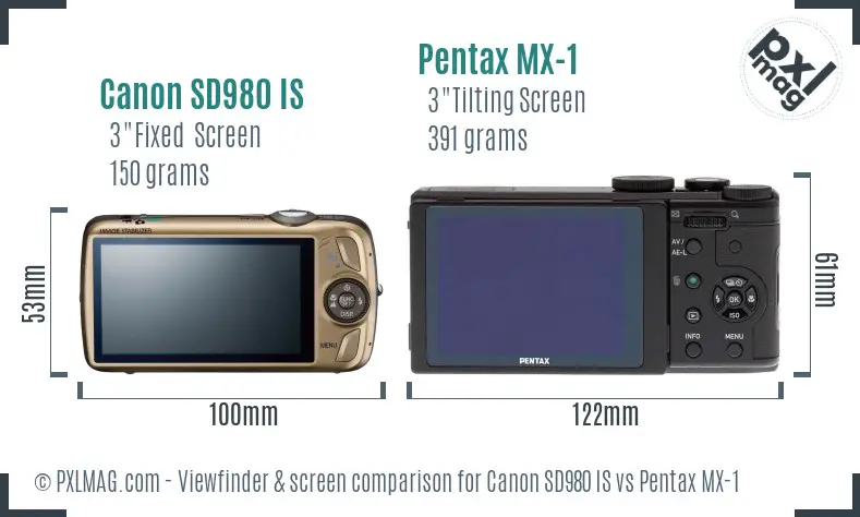 Canon SD980 IS vs Pentax MX-1 Screen and Viewfinder comparison