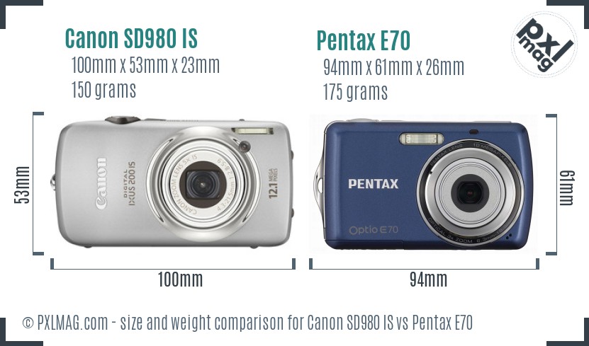 Canon SD980 IS vs Pentax E70 size comparison Canon SD980 IS vs Pentax E70 size comparison