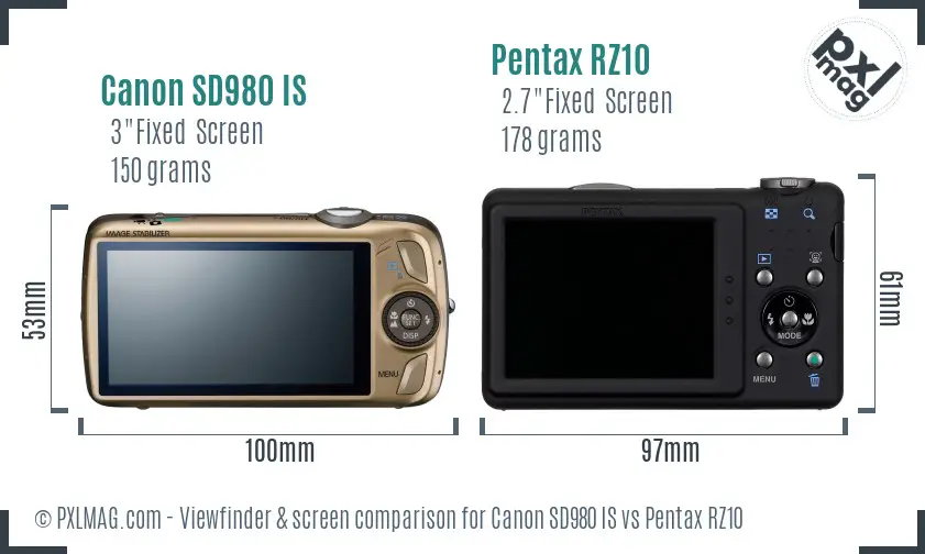 Canon SD980 IS vs Pentax RZ10 Screen and Viewfinder comparison