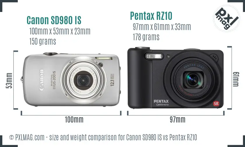 Canon SD980 IS vs Pentax RZ10 size comparison Canon SD980 IS vs Pentax RZ10 size comparison